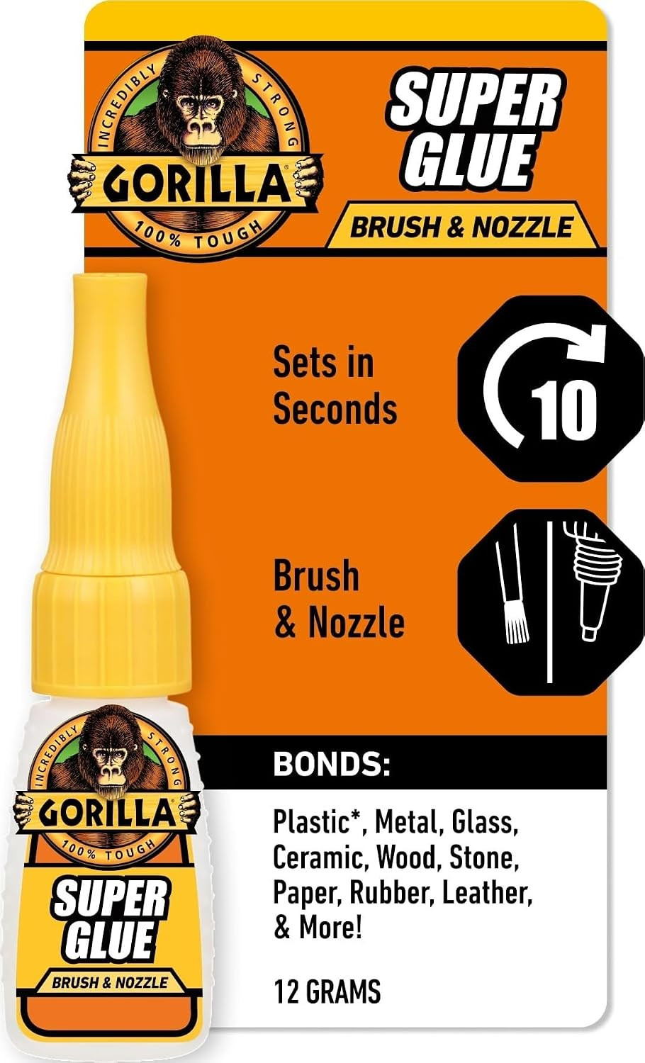 Gorilla Super Glue, Brush and Nozzle Two-Way Applicator, Clear, 12 g | Amazon (US)