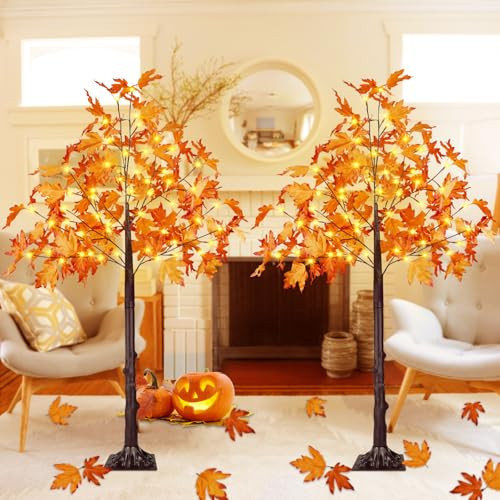 2 Pack 4FT 100 LED Lighted Maple Tree, Artificial Fall Tree Outdoor/Indoor | Amazon (US)