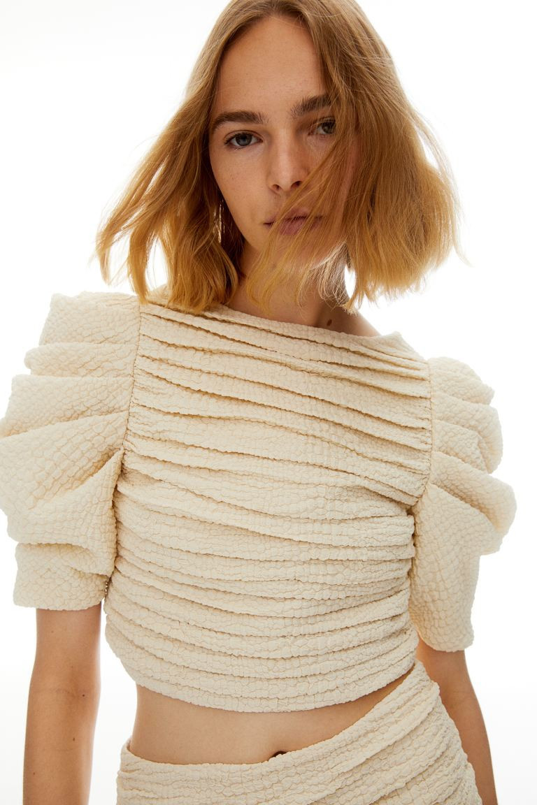 Draped crop top - Light beige - Ladies | H&M GB | H&M (UK, MY, IN, SG, PH, TW, HK)