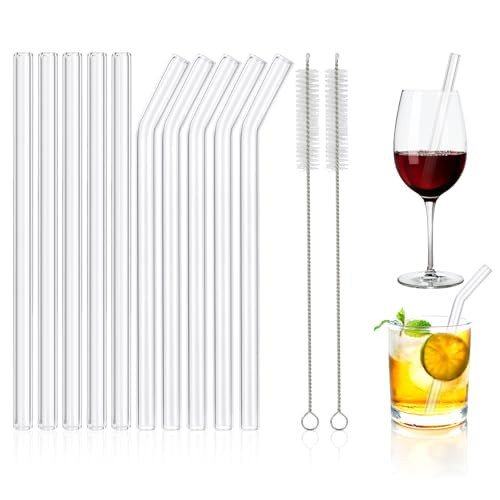 10 Pcs Reusable Clear Short Glass Straws,6''x10 mm Glass Straws Shatter Resistant for Cocktail,Whiskey,Coffee,Set of 5 Straight and 5 Bent with 2 Cleaning Brushes -Dishwasher Safe | Amazon (US)