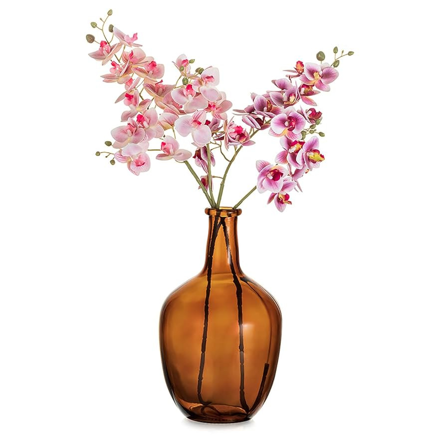 Hewory Large Amber Glass Vase for Decor 12in Tall Farmhouse Decorative Floor Vase, Round Bubble B... | Amazon (US)