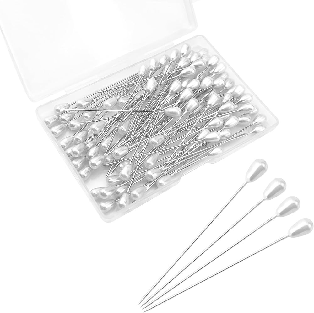 Quacc 100 PCS Corsage Pins with Box, Long Straight Wedding White Teardrop Pearl Head Boutineer Bo... | Amazon (US)