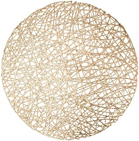 Gold Round Placemats Set of 6 Line Circle Metallic Pressed Vinyl 15" Kitchen Dining Table Mats Ho... | Amazon (US)