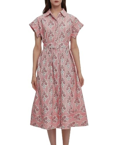 Women Summer Dresses 2026 Casual Wing Short Sleeve Button Down Midi Dress Floral Long Dress with ... | Amazon (US)