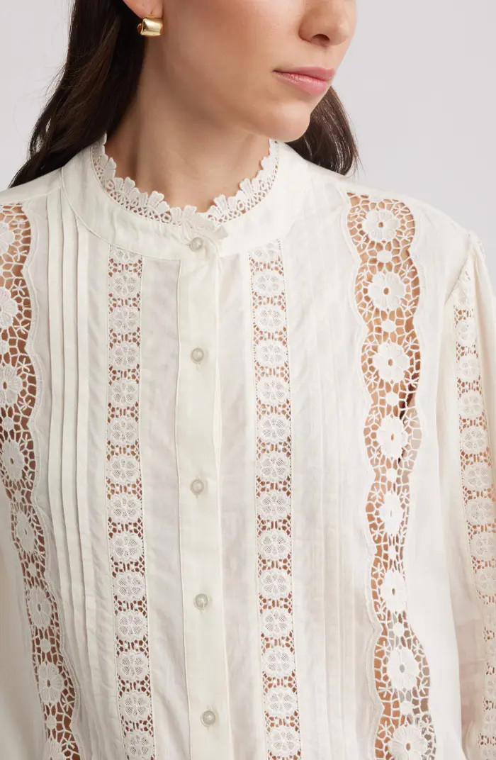Pretty Lace Panel Button-Up Shirt | Nordstrom