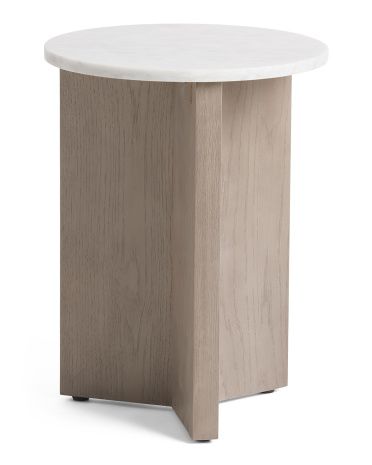 23in Acacia Wood And Marble Top Side Table | Global Home | Marshalls | Marshalls