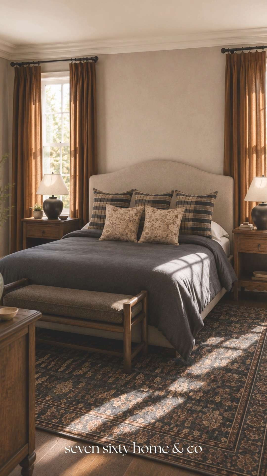 Collected, timeless, and designed to feel lived in.

This rustic farmhouse bedroom blends warm wood furniture, layered neutral bedding, tailored curtains, and vintage-inspired rugs for a cozy designer-inspired space that feels both elevated and approachable. The soft moody palette keeps the room feeling calm, grounded, and timeless.

If you love heritage-inspired interiors, cozy farmhouse bedrooms, warm layered neutrals, rustic traditional decor, or timeless bedroom styling ideas, this room is filled with classic details that never go out of style. 

 #LTKHome
