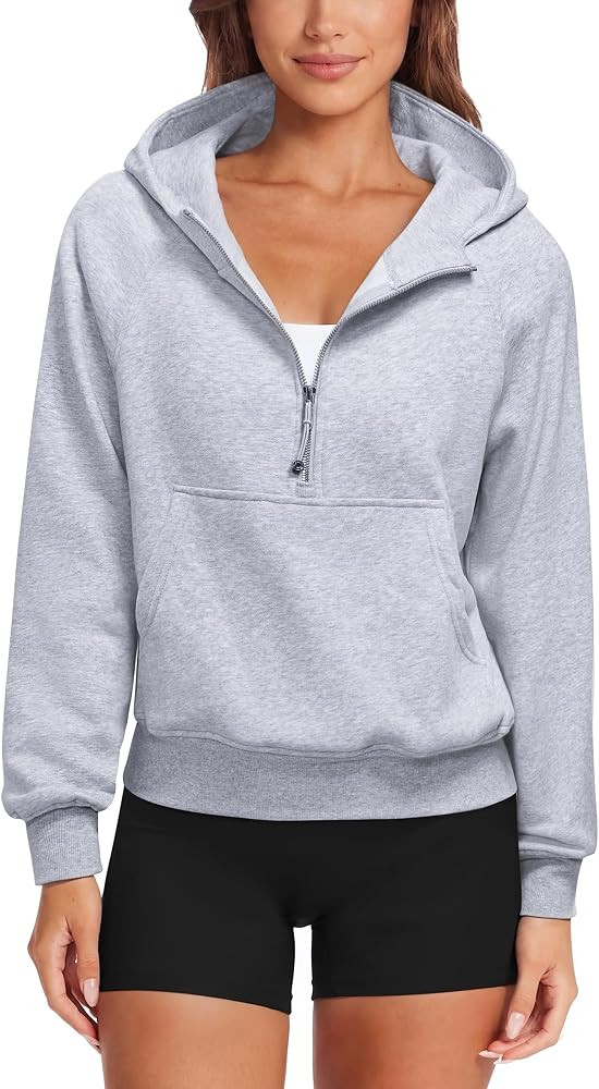 SUUKSESS Women Gold Half Zip up Cotton Hoodies Casual Pullover Sweatshirt | Amazon (US)
