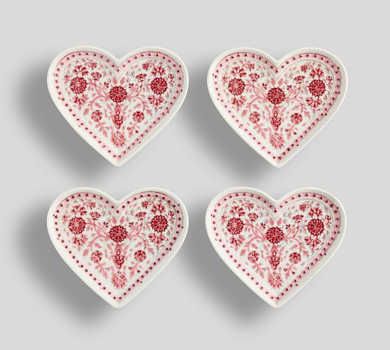 Heart Print Stoneware Appetizer Plates - Set of 4 | Pottery Barn (US)