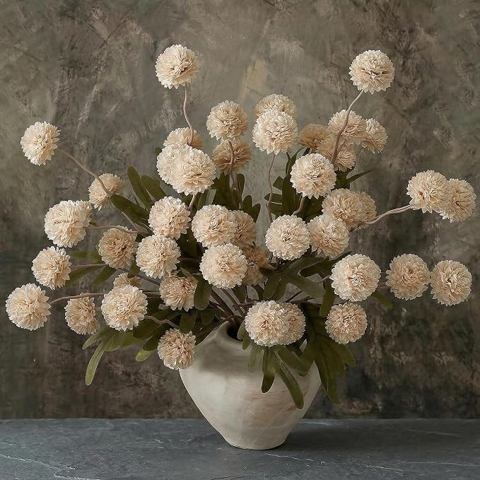 9pcs Beige Fake Flowers Silk Mini Mums with Stems, Faux Chrysanthemum Pompon Balls Artificial Flo... | Amazon (US)
