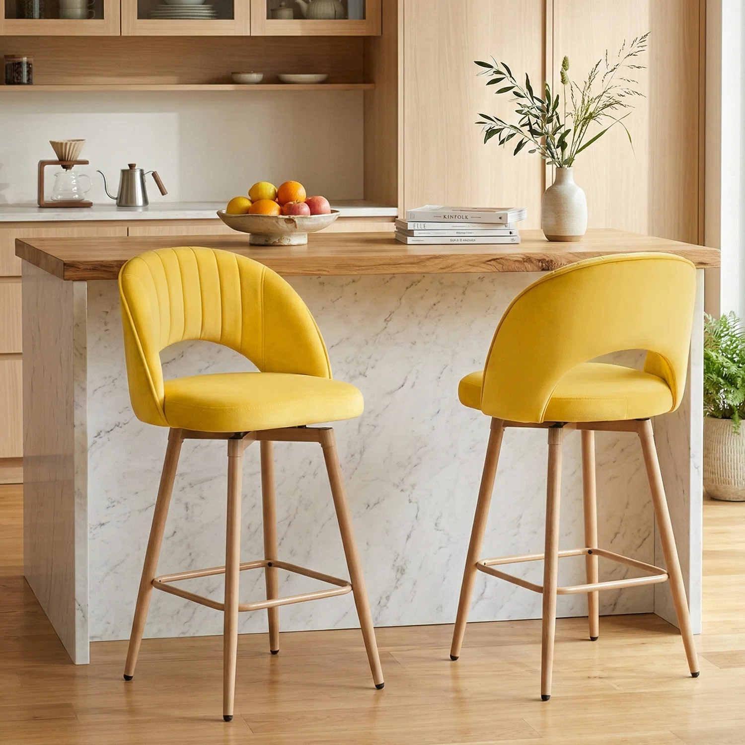 360°Swivel Upholstered Counter Stools with Backrest (Set of 2) | Wayfair North America