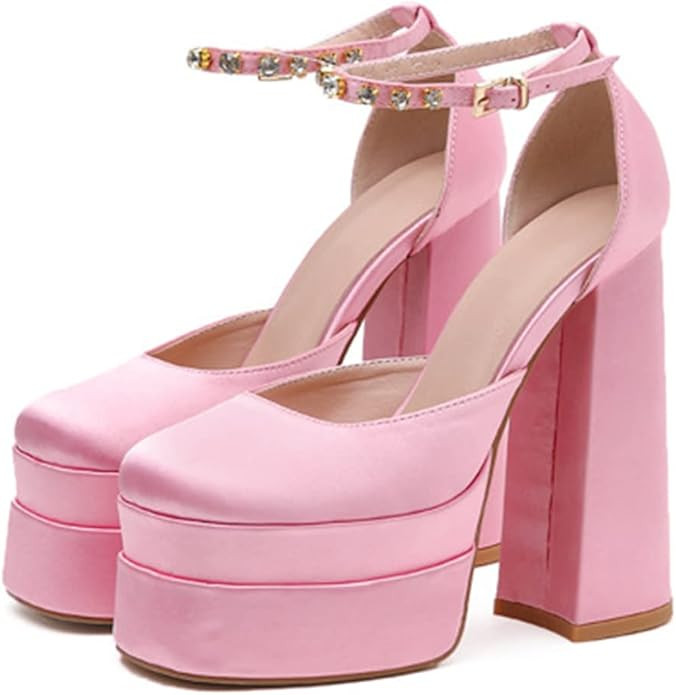 Womens Sparkly Platform Heels Block Heels Ankle Strap Buckles Flatform Dress Pumps | Amazon (CA)