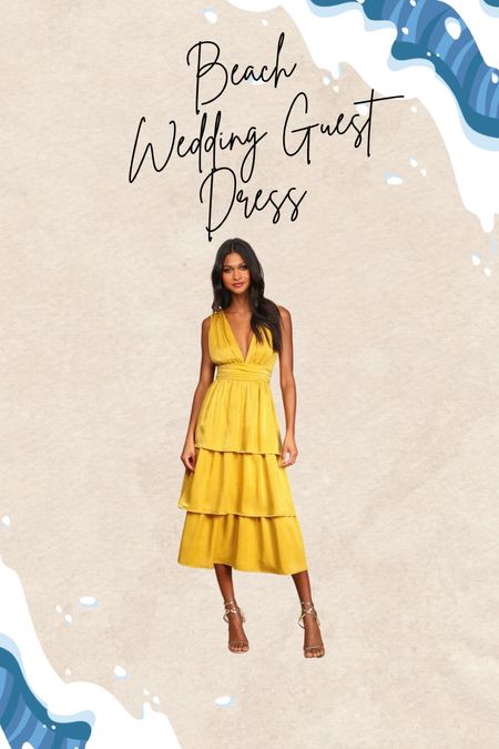 Beach wedding guest dress
Satin dress 
Tiered dress 
Mustard yellow dress
Midi dress 

#LTKSeasonal #LTKFindsUnder100 #LTKStyleTip