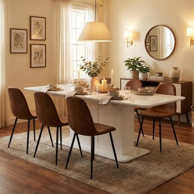 FurnitureR 7 Piece Dining Table Set for 6, Modern MDF Dining Table with 6 Suede Upholstered Chairs, Metal Legs Kitchen Dining Room Table Set for Home | Target