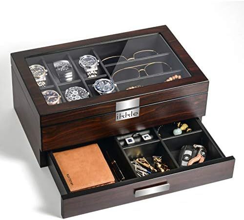 Watch Box Organizer Wooden Men Jewelry Display Case Holder with Drawer for Men Accessory Storage,... | Amazon (CA)