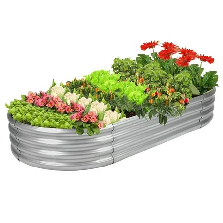 Galvanized Raised Garden Bed Kit, Galvanized Planter Raised Garden Boxes Outdoor, Oval Metal Raised Garden Beds for Vegetables | Walmart (US)
