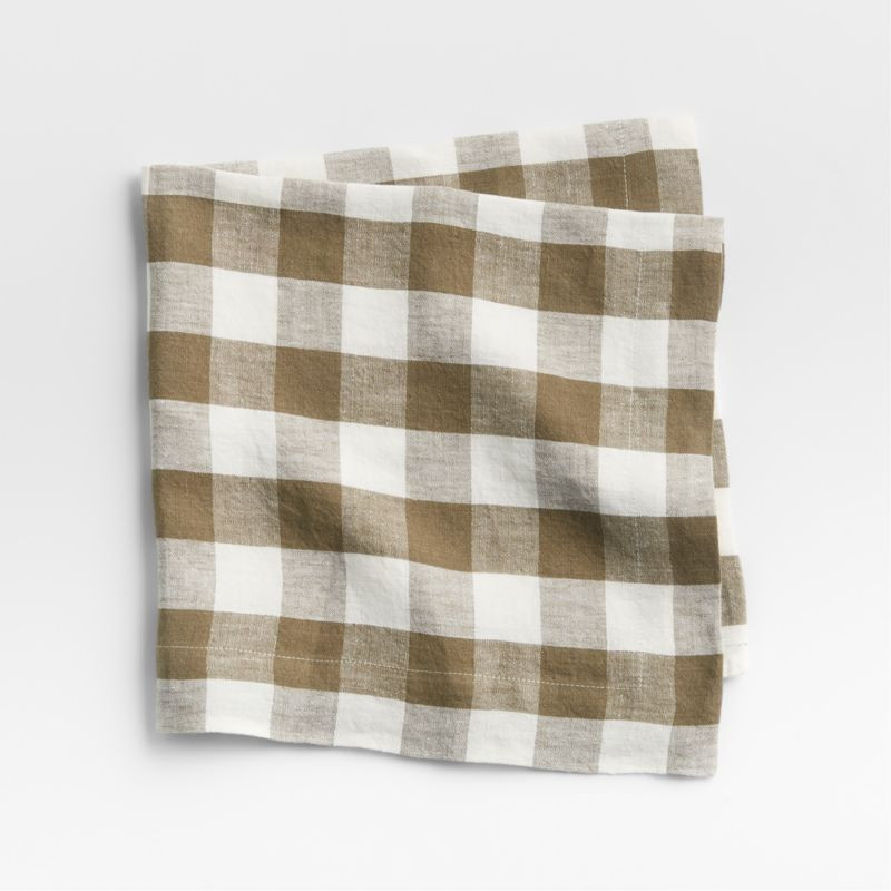 Marin Sage Green Gingham Autumn Fall Linen Napkin | Crate & Barrel | Crate & Barrel