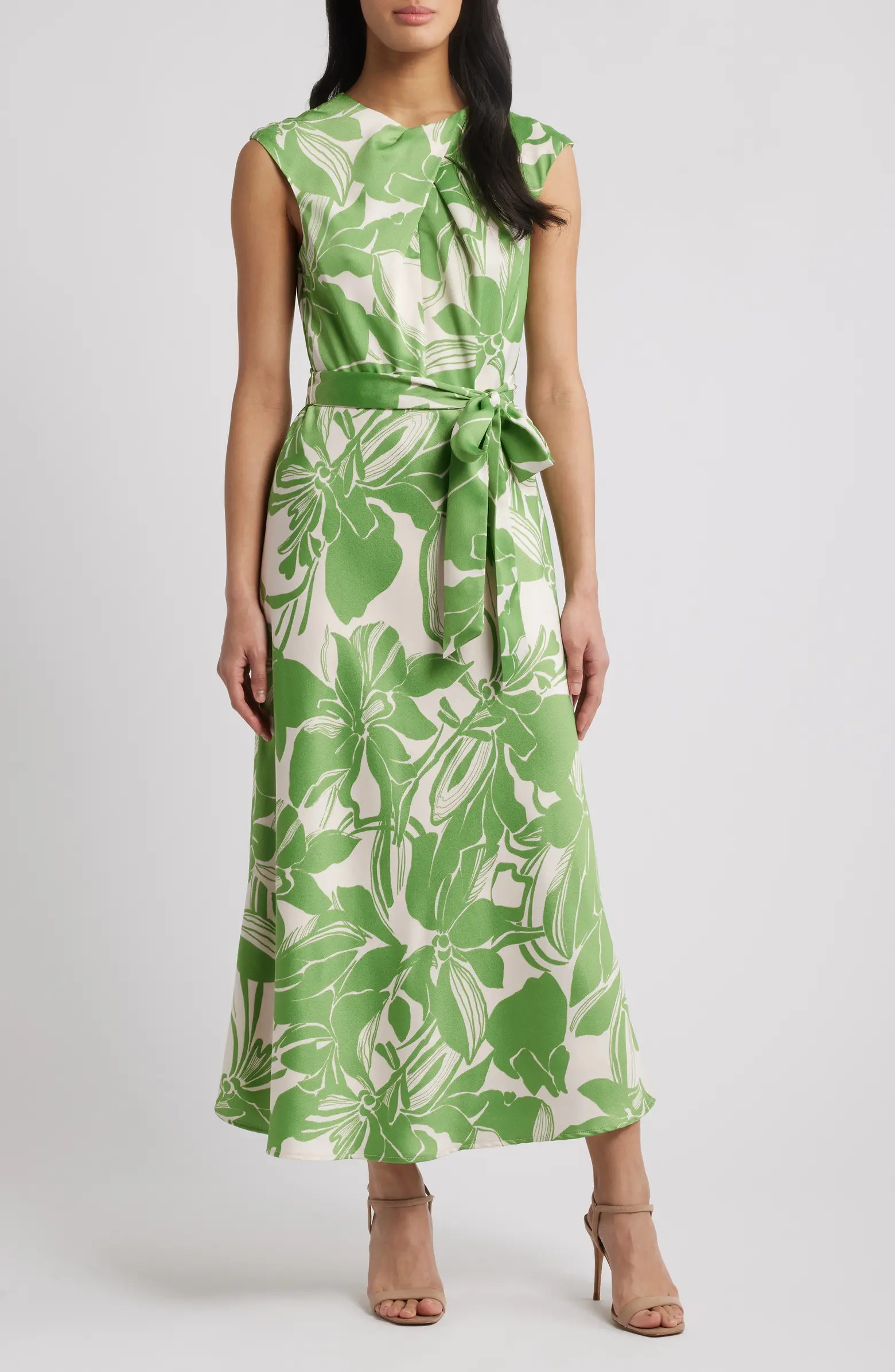 Tahari ASL Floral Cross Neck Sleeveless Midi Dress | Nordstrom | Nordstrom