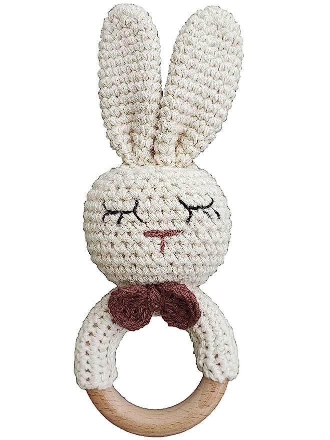Natural Crochet Teether Toy Rattle for Baby Forest Friends Handmade Amigurumi Crochet Bunny Deer ... | Amazon (US)