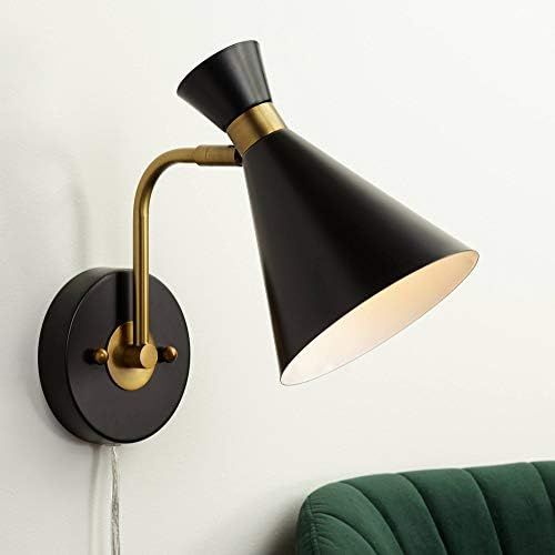 Venice Mid Century Modern Adjustable Wall Lamp Matte Black Antique Brass Plug-in Light Fixture Metal | Amazon (US)