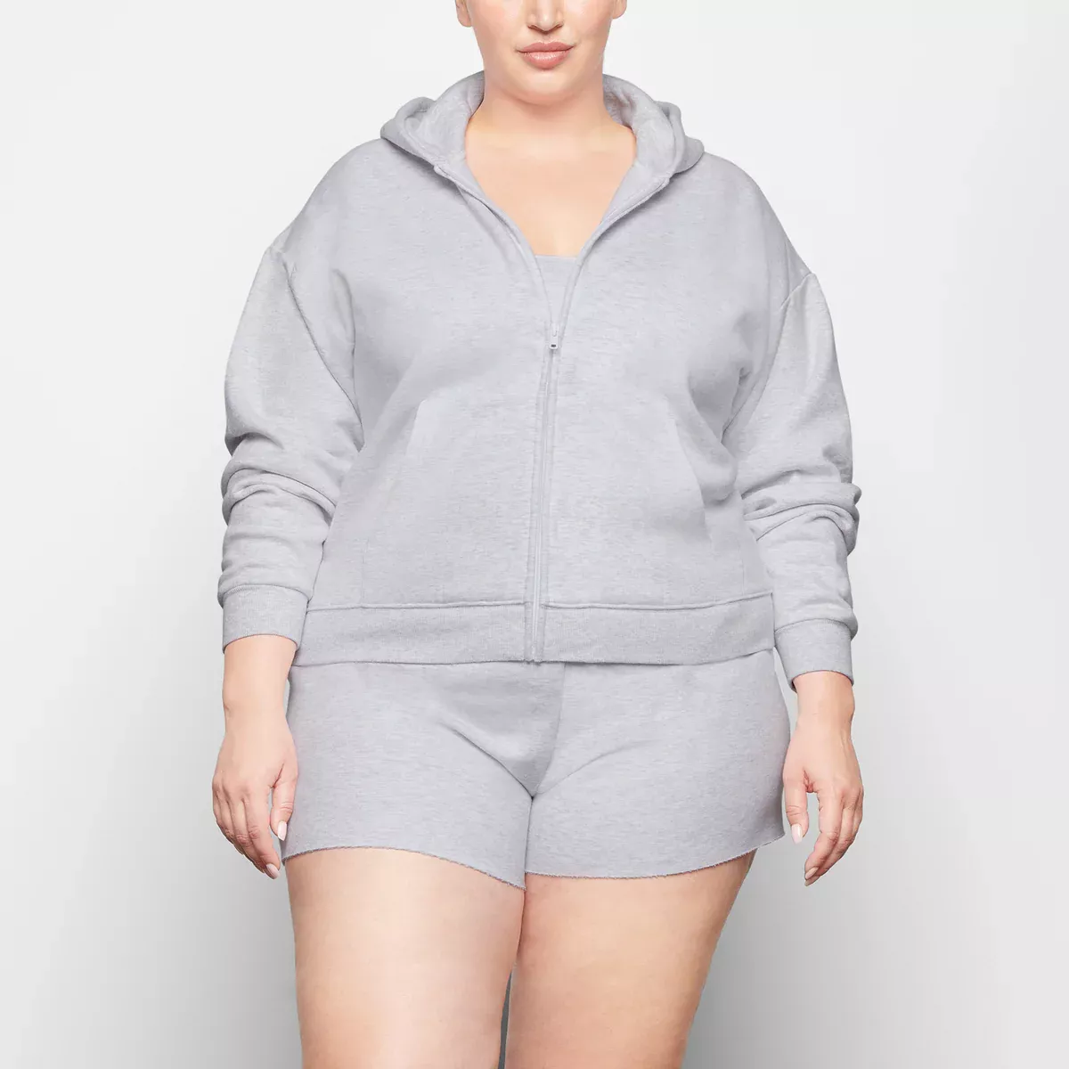 Skims Women's Classic Zip Up Hoodie | Light Heather Grey | Cotton Fleece | 3XL | 3X-Large | Plus Size