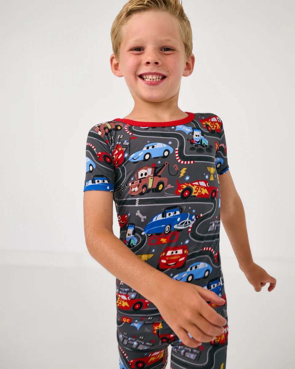 Pixar Cars Piston Cup Two-Piece Short Sleeve & Shorts Pajama Set | Little Sleepies