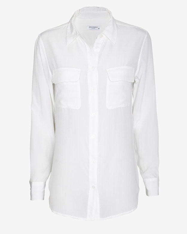 Equipment Slim Signature Double Flap Pocket Blouse: White | Intermix