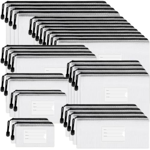 EOOUT 30pcs Mesh Zipper Pouch Bags, Waterproof, Plastic Zip File Document Folders, 8 Sizes Zipper Pouch for School Office Supplies Cosmetics and Board Game Storage | Amazon (US)