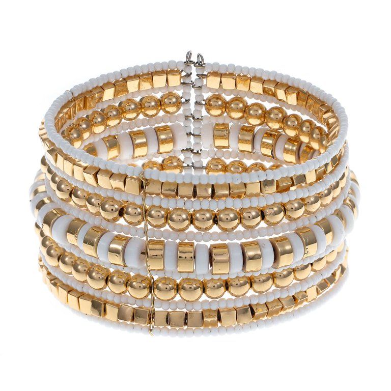 Time and Tru Natural White Beaded, Layered Cuff Bracelet | Walmart (US)