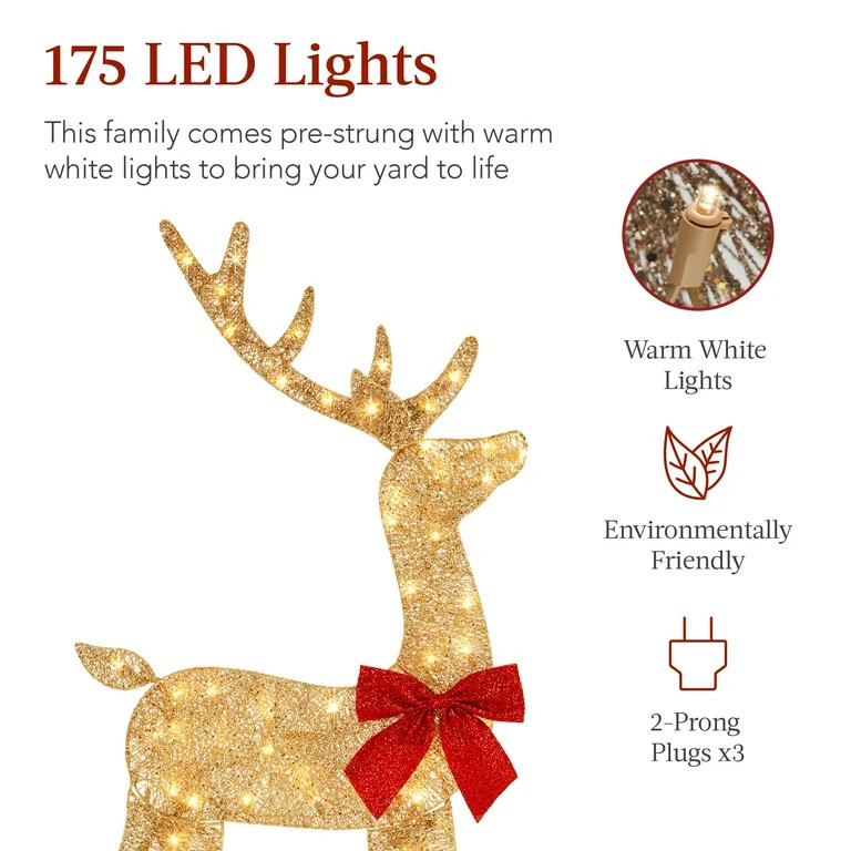 Best Choice Products 3-Piece 2D Deer Family Set, Lighted Christmas Outdoor Decoration w/ 175 Ligh... | Walmart (US)