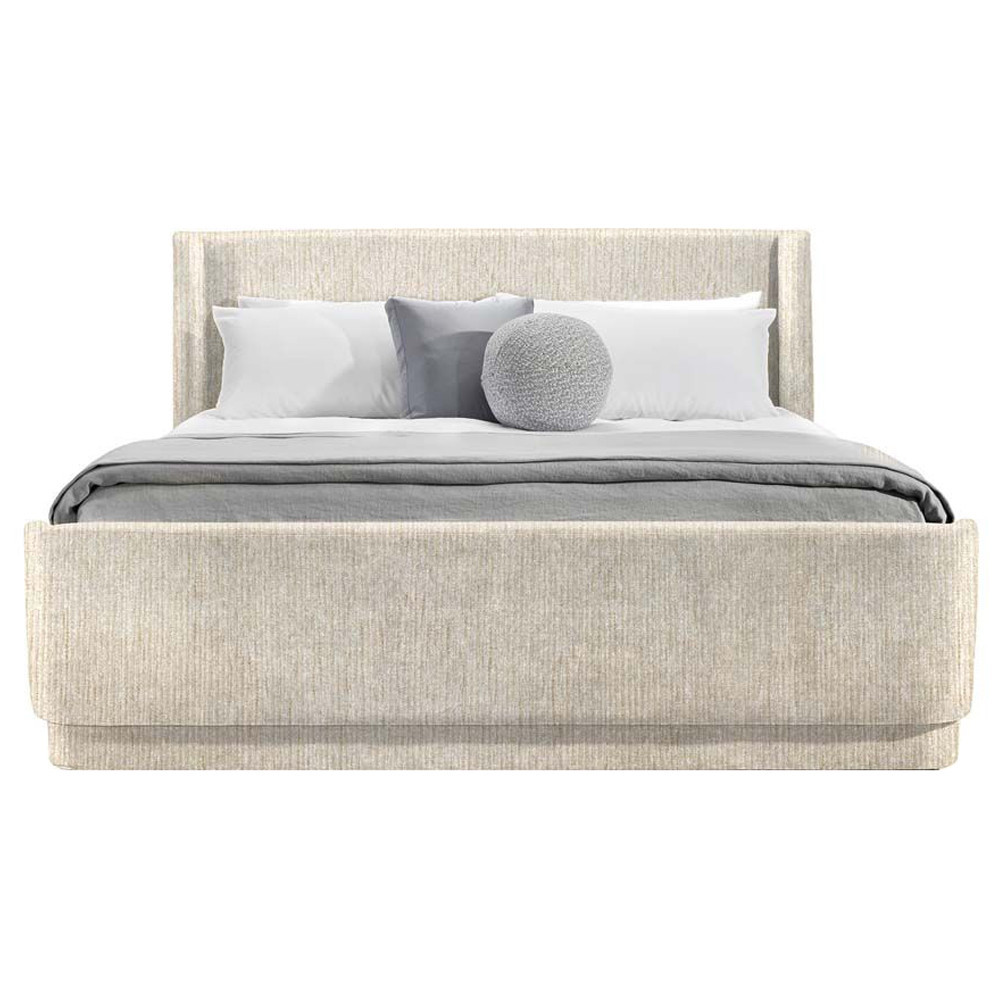 Kaia Modern Classic Sand Grey Aria Upholstered Wingback Bed - King | Kathy Kuo Home