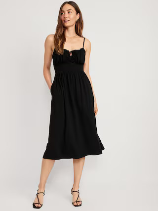 Fit & Flare Tie-Front Cami Midi Dress for Women | Old Navy (US)