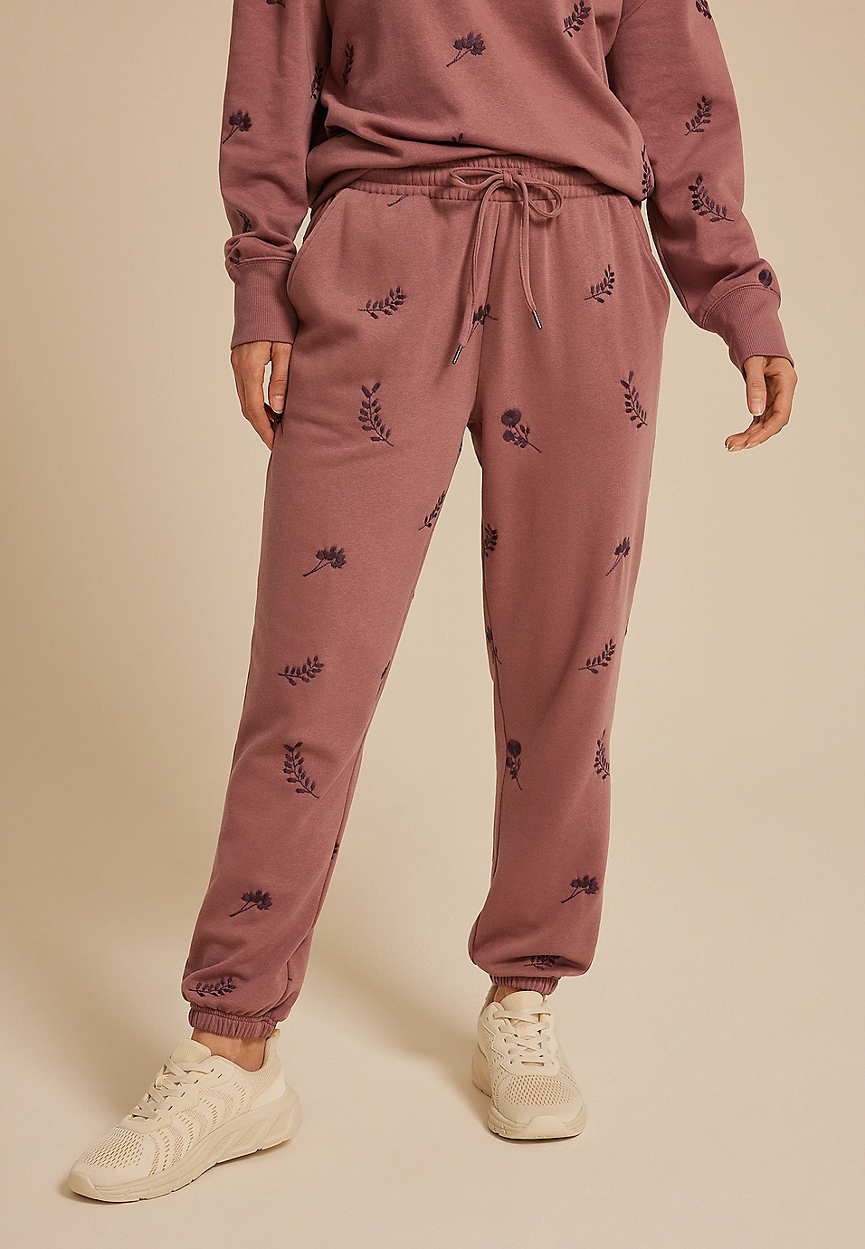 Mauve Floral Embroidered Joggers | Maurices