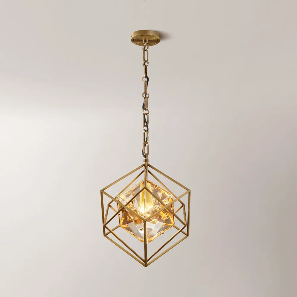 15" Brass Geometric Crystal Pendant Light | Hernest