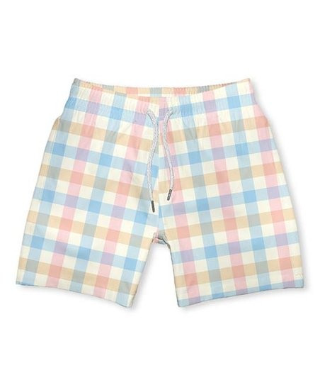Light Blue Pastel Plaid Swim Trunks - Infant, Toddler & Boys | Zulily