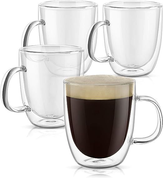 Large Clear Coffee Mugs Set of 4, Double Wall Insulated Glass Mugs with Handle, Glass Coffee Mugs... | Amazon (US)