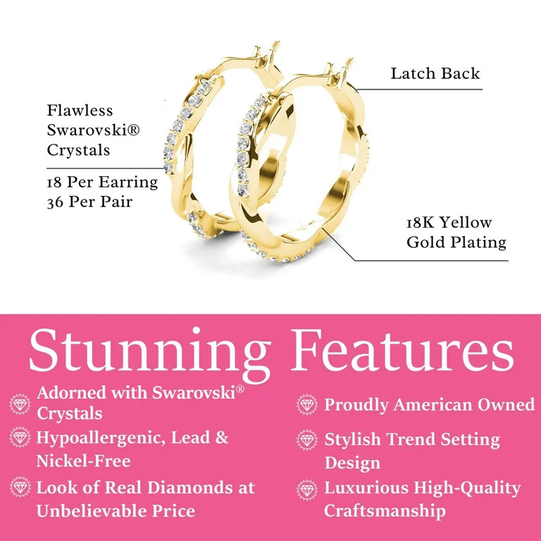 Cate & Chloe Lauren 18k Yellow Gold Plated 22mm Hoop Earrings with Swarovski Crystals for Women | Walmart (US)