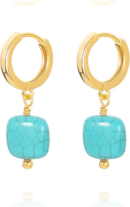 Gold Plated Huggie Hoop Earrings with Charms Fashion Pearl Drop Dangle Earrings for Women Handmad... | Amazon (US)