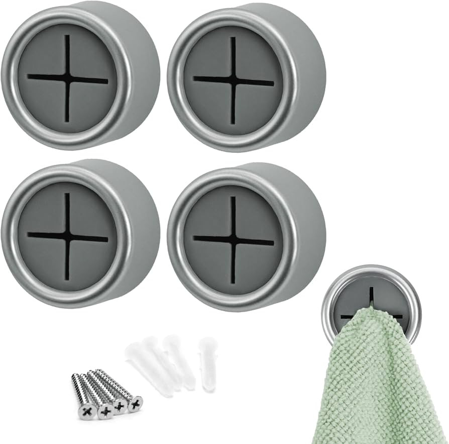 S&T INC. Adhesive Push Towel Hooks, 4 Pack, Brushed Silver | Amazon (US)