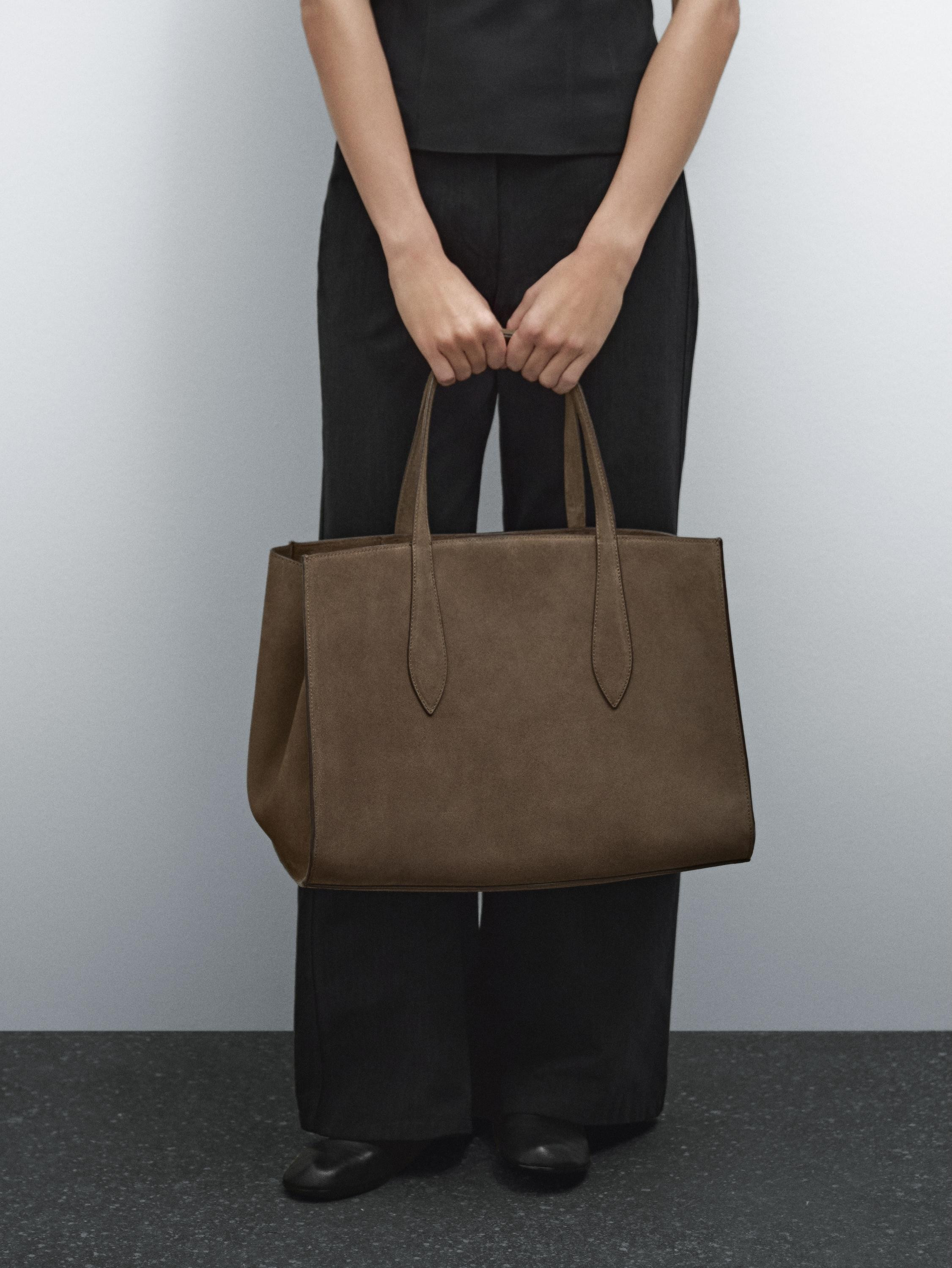 Split suede maxi tote bag | Massimo Dutti UK