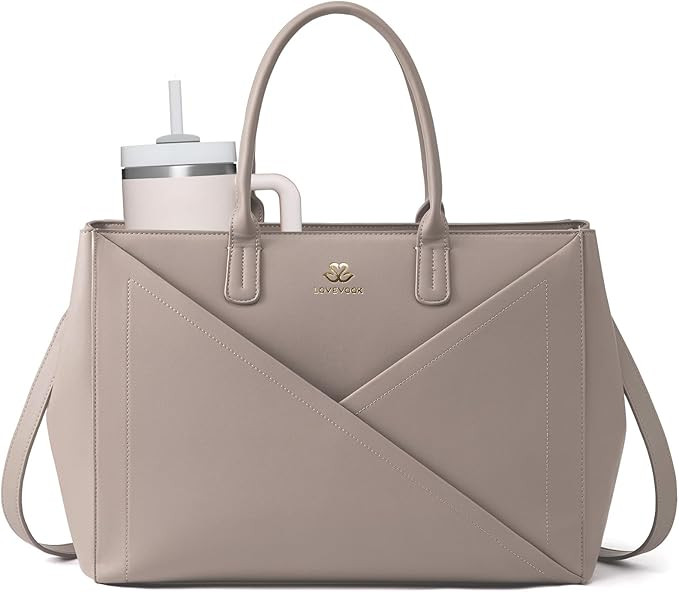 LOVEVOOK Laptop Tote Bag for Women with Large Cup Holder, 15.6 Inch PU Leather Work Bag Teacher T... | Amazon (US)