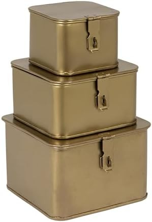 Creative Co-Op Square Decorative Metal Boxes with Gold Finish (Set of 3 Sizes) | Amazon (US)