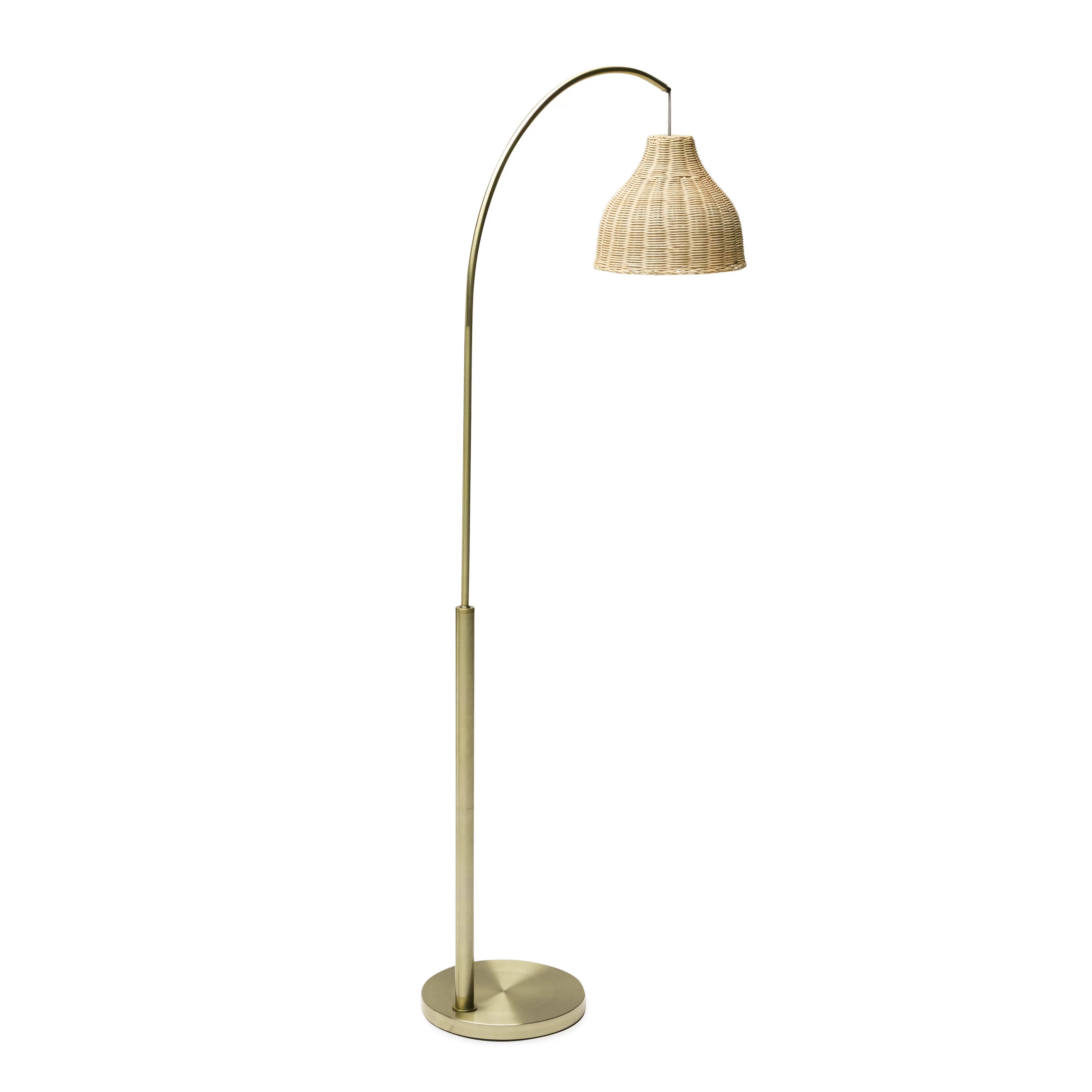 Antique BrassColor Arch Floor Lamp with Rattan Shade by Drew Barrymore Flower Home - Walmart.com | Walmart (US)