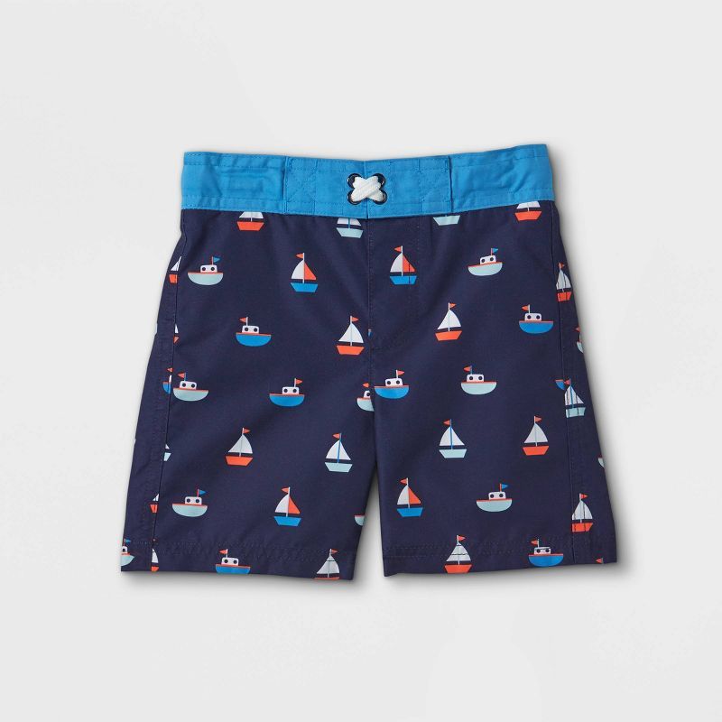 Toddler Boys&#39; Boat Print Swim Trunks - Cat &#38; Jack&#8482; Navy 12M | Target