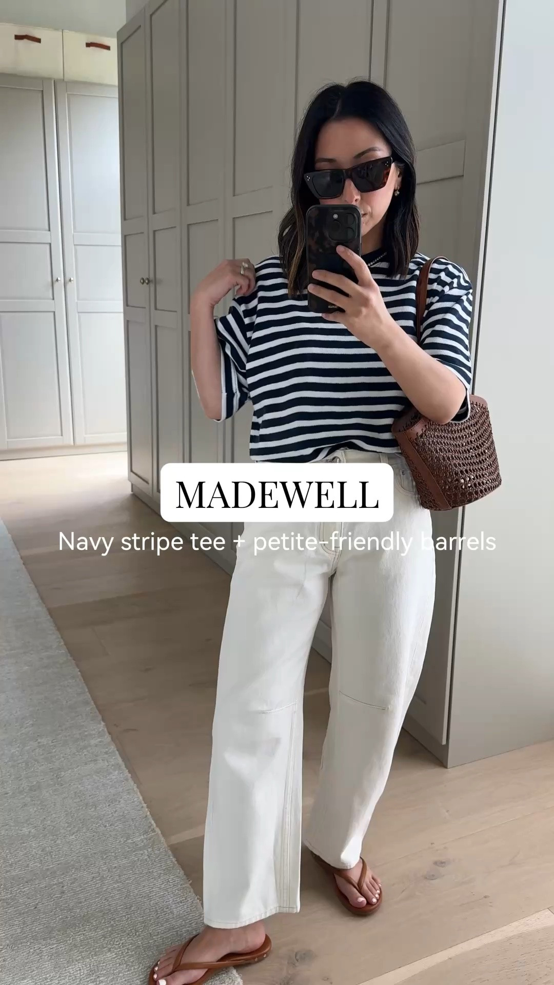 The perfect navy stripe tee and petite-friendly barrel jeans from @Madewell. Such a flattering, easy barrel fit if you’re trying the trend for the first time. On sale during the LTK Exclusive In-App Sale with code LTK20. #madewell #madewellpartner #ad

Navy stripe tee xs
White darted barrel jeans 24 petite, but would prefer the petite 25.
Caning tote in toasted coconut
