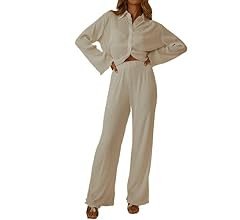 NUFIWI Women Y2K 2 Piece Pants Set Oversized Floral Printed Button Down Shirt High Waist Pants Outfi | Amazon (US)