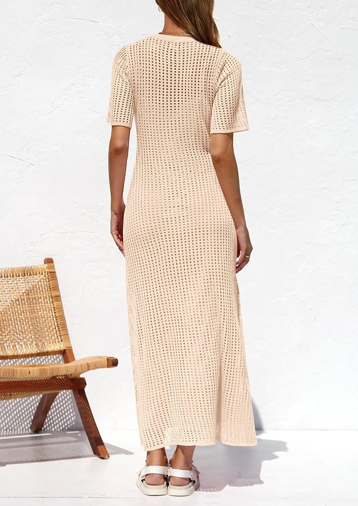 PRETTYGARDEN Womens Eyelet Cover Up Dress 2025 Summer Vacation Resort Maxi Dresses Beach Short Sl... | Amazon (US)