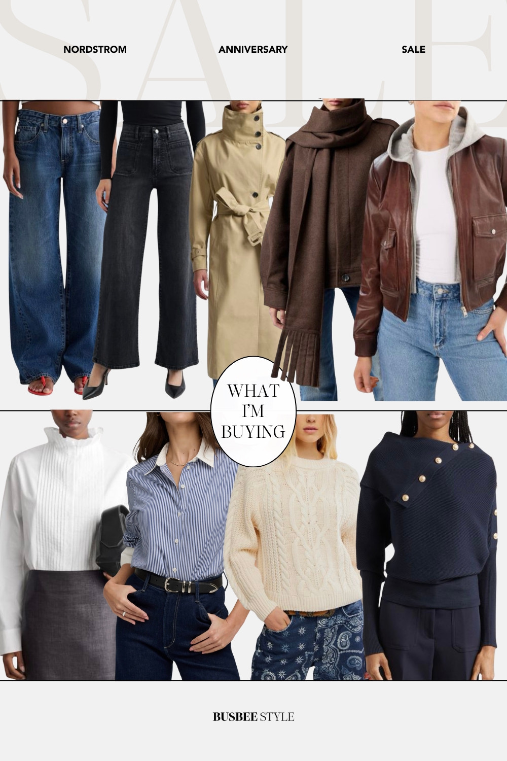 This is the exact edit sitting in my own cart right now.!

No theory here, just what I'm actually adding to cart this sale. Wide-leg denim in light and black washes, a belted trench, a wool wrap scarf, a leather bomber with a hoodie underneath, plus the tops doing the heavy lifting this fall: a crisp white blouse, a striped button-down, a cable knit, and a statement navy sweater with gold buttons. 

This is the edit I'd start with if you only have time to shop one graphic.

#LTKgrwm #LTKOver40 #LTKSaleAlert