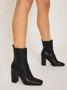 Faux Leather Square Toe Ankle Boots | SHEIN