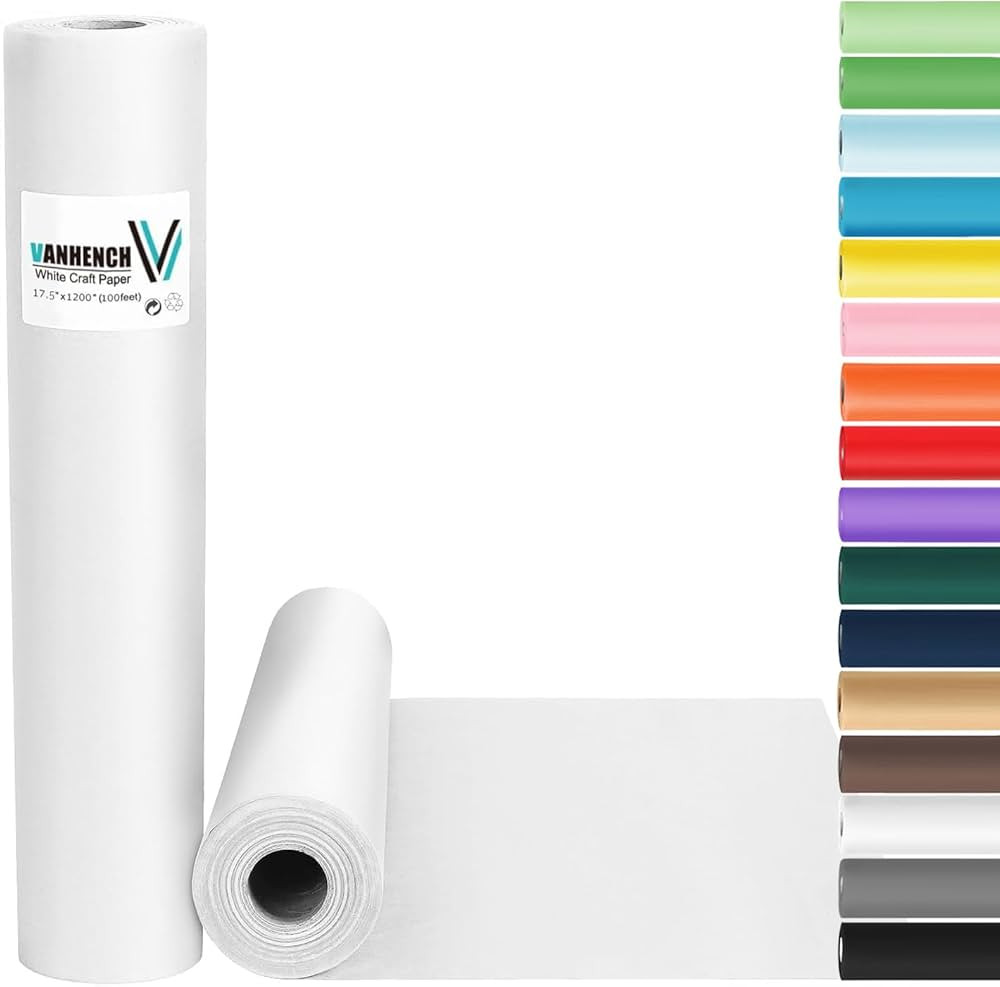 Vanhench White Wrapping Paper 17.5"x1200"(100') White Paper Easel Painting Drawing Paper Roll Kid... | Amazon (US)